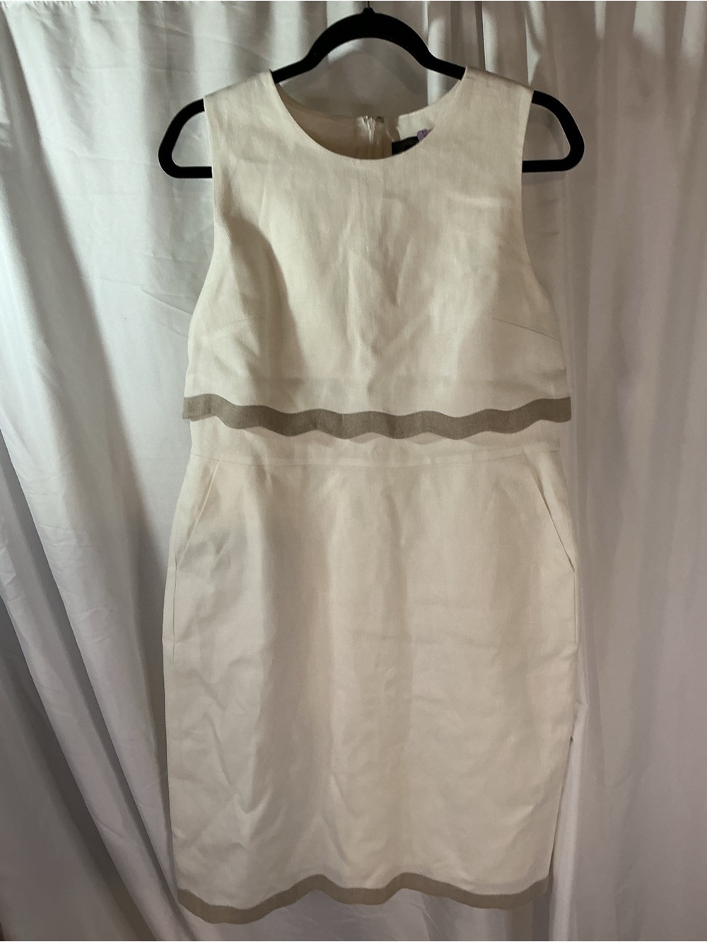 J.Crew Linen Sheath Dress Women’s Size 14 Ivory Sleeveless Pockets Linen